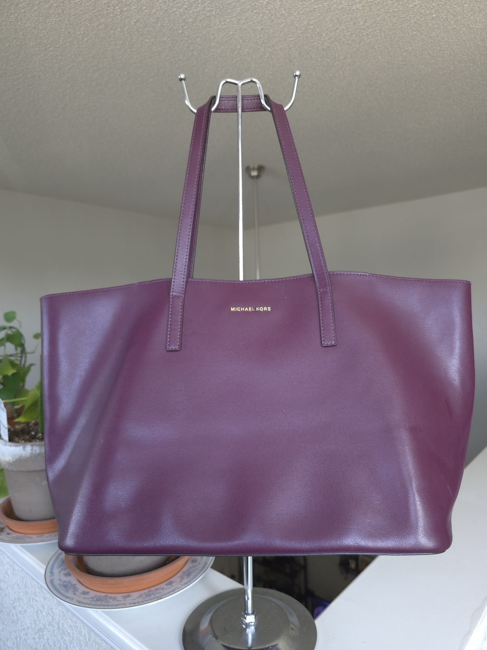 Michael Kors Plum Emry Large Leather Tote Bag Everyday Carry